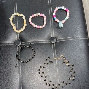 Assorted Beaded Bracelets and choker - Pink, Yellow, Black